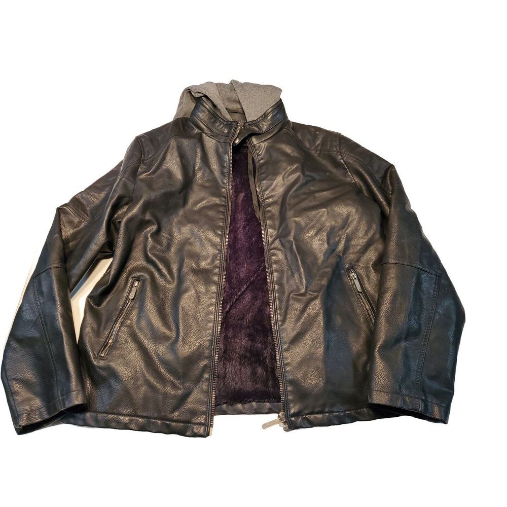 Motorcycle Jacket Mens Medium American Breed Pleather Black Removable Hood